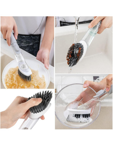 Cepillo de Platos Cenbee con Dispensador de Jabón y 4 Cabezas