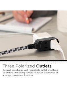 Regleta de Extensión Cordinate 3 Tomas 2 Clavijas 2.44m Negro/Blanco 2