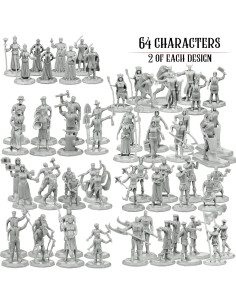 Conjunto de Miniaturas de Fantasía - 64 Pobladores Pintables - DND 2