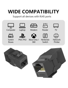 Acoplador Keystone RJ45 Cat6 Jadaol Negro 10Gbps Hembra-Hembra 2