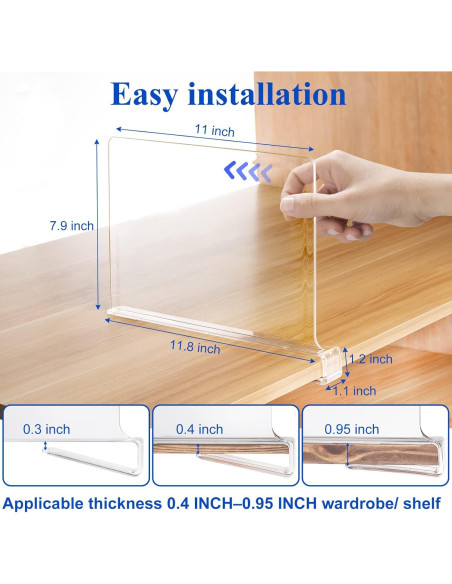 Divisores de Estante Acrílico HONSREO - Paquete de 6 para Closet