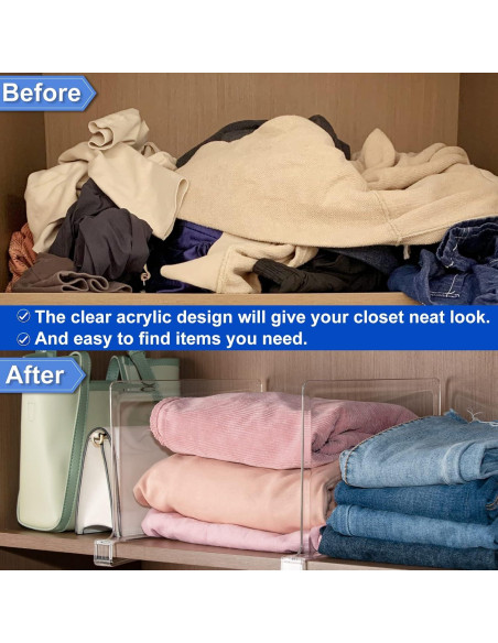 Divisores de Estante Acrílico HONSREO - Paquete de 6 para Closet