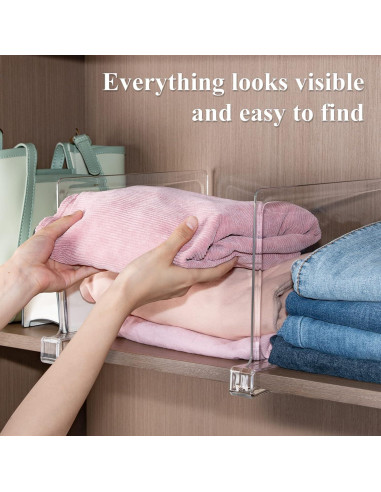Divisores de Estante Acrílico HONSREO - Paquete de 6 para Closet