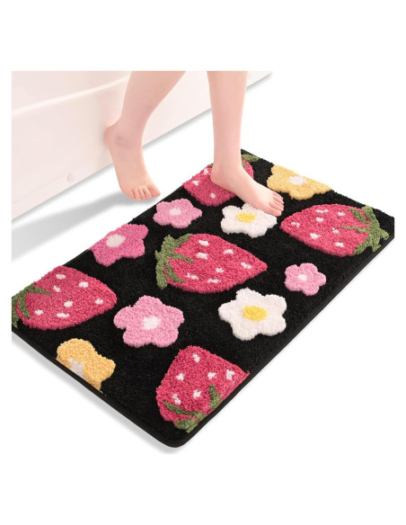 Alfombra de Baño Antideslizante Anybar Negra 46x51 cm Floral