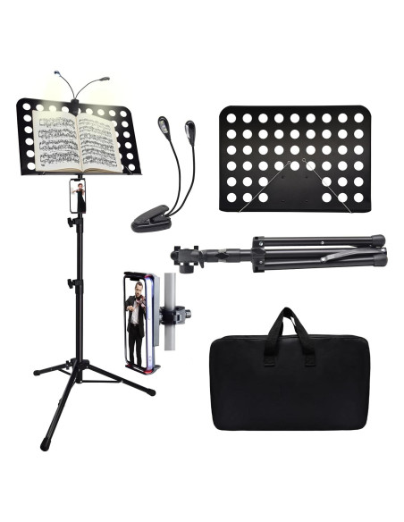 Atril de Partituras Tialero con Luz y Soporte Teléfono 84-145cm