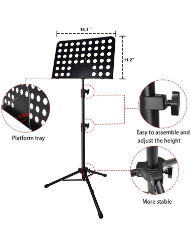 Atril de Partituras Tialero con Luz y Soporte Teléfono 84-145cm