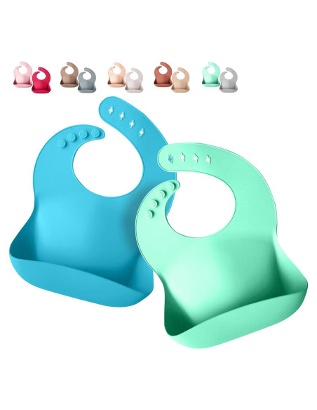 Babero de Silicona Sperric Verde/Azul con Recogedor Impermeable