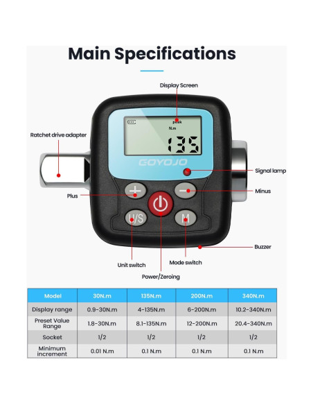 Adaptador de Llave de Torque Digital GOYOJO 0.9-30Nm