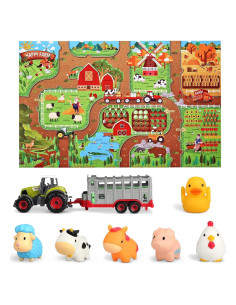 Juego de Granja Oriate con Tractor y 6 Animales - Alfombrilla 120x80cm