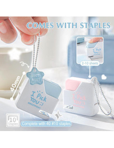 Mini Grapadora TECHPLUS Azul con 40 Grapas - Compacta y Bonita 2