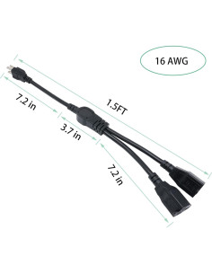 Cable Divisor de Potencia 1 a 2 Musunpara 1.5m 16AWG Negro 2