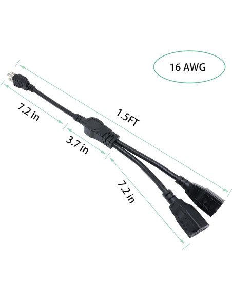 Cable Divisor de Potencia 1 a 2 Musunpara 1.5m 16AWG Negro
