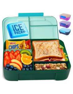 Caja de Almuerzo KARRICO Verde 3 Compartimentos 2.43L A Prueba de Fugas