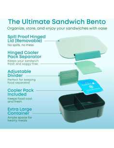 Caja de Almuerzo KARRICO Verde 3 Compartimentos 2.43L A Prueba de Fugas 2