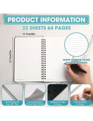 Cuadernos Impermeables Jetec 2 Pcs 11.7x17.7cm Cuadrícula