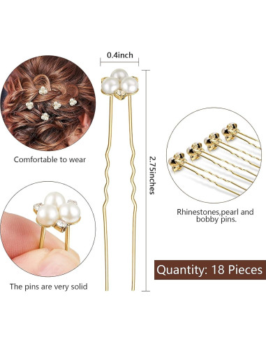 18 Horquillas de Perlas Doradas WILLBOND para Novia y Damas