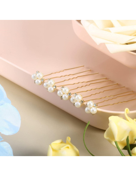18 Horquillas de Perlas Doradas WILLBOND para Novia y Damas