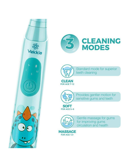 Cepillo de dientes eléctrico Vekkia Sonic para niños, 3 modos, IPX7