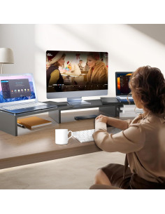 Soporte Elevador Doble para Monitores Pholiten 3 Niveles Ajustable 2