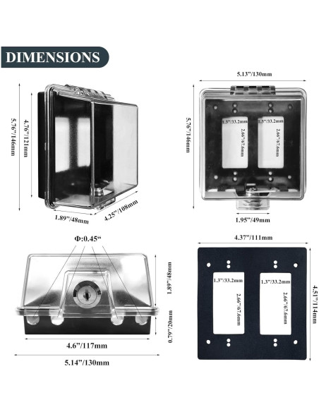 Cubierta de Enchufe Eléctrico Impermeable PILISPARK 2-Gang con Llave