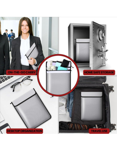 2 Bolsas de Documentos a Prueba de Fuego e Impermeables 38x28cm