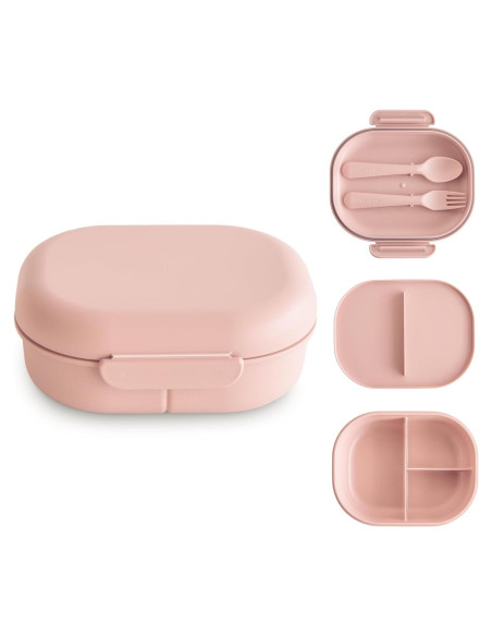 Caja de Almuerzo Mushie Rosa 3 Compartimentos + Utensilios