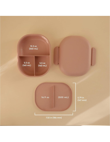 Caja de Almuerzo Mushie Rosa 3 Compartimentos + Utensilios