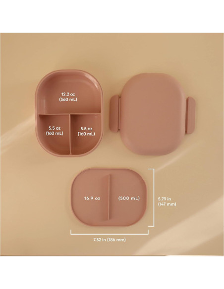 Caja de Almuerzo Mushie Rosa 3 Compartimentos + Utensilios