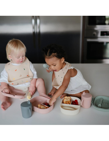 Caja de Almuerzo Mushie Rosa 3 Compartimentos + Utensilios
