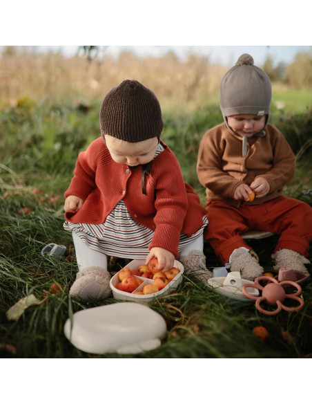 Caja de Almuerzo Mushie Rosa 3 Compartimentos + Utensilios