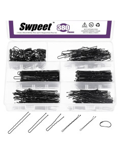 Kit de Pinzas de Pelo Negras Swpeet 380 Piezas con Bandas