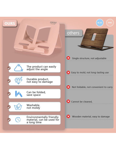 Soporte para Libros Dinrgo Ajustable y Portátil 21x30 cm