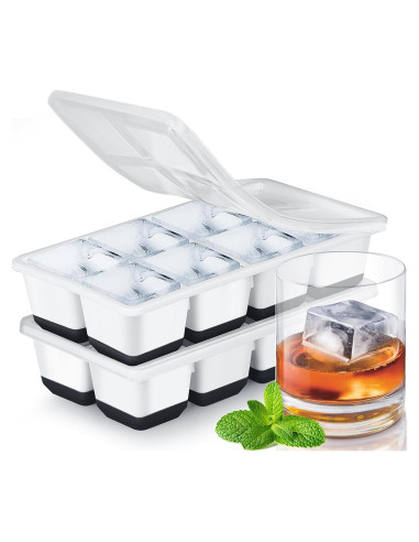 Bandejas de Hielo Grandes Jrisbo con Tapa - 2 Piezas, Silicona