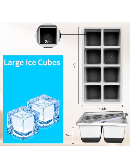 Bandejas de Hielo Grandes Jrisbo con Tapa - 2 Piezas, Silicona
