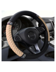 Cubierta de Volante de Coche YSFKJ Beige 15 Pulgadas con Rhinestones
