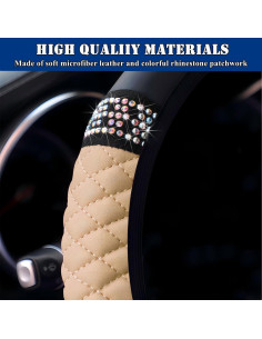 Cubierta de Volante de Coche YSFKJ Beige 15 Pulgadas con Rhinestones 2