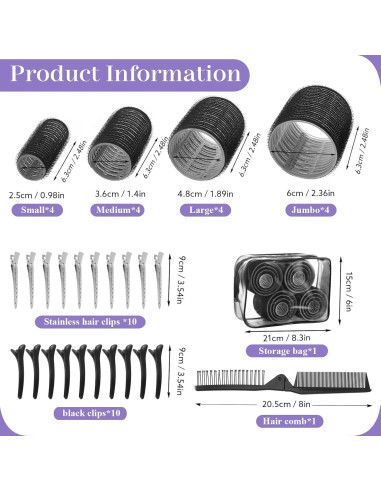 Set de 38 Rulos para Cabello Obeoby Sin Calor 2.5-6.0cm