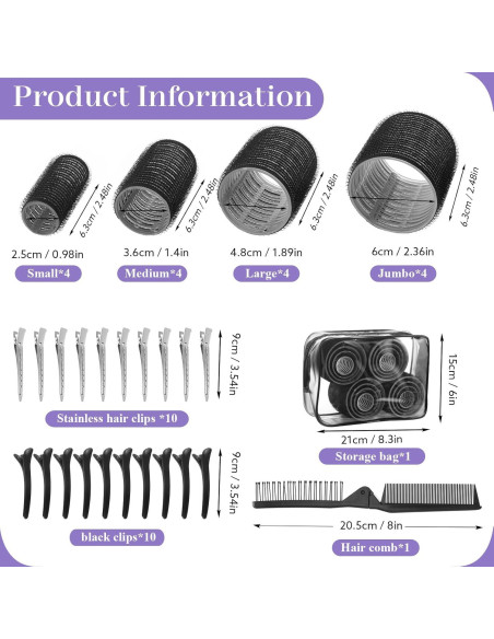 Set de 38 Rulos para Cabello Obeoby Sin Calor 2.5-6.0cm