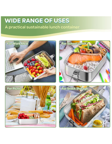 Caja Bento Acero Inoxidable HaWare 850ml con Divisores y Bolsa