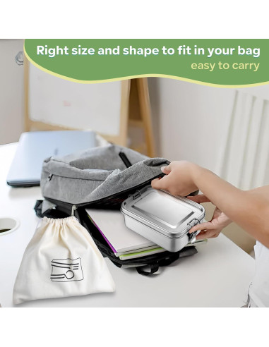 Caja Bento Acero Inoxidable HaWare 850ml con Divisores y Bolsa