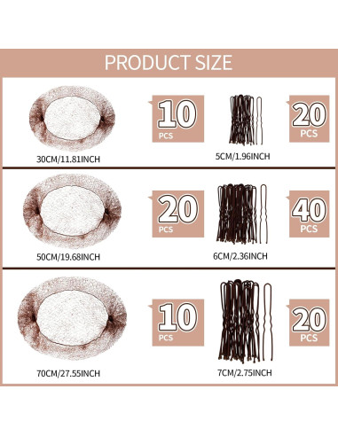 Conjunto de redes para cabello Teenitor - 40 redes y 80 horquillas