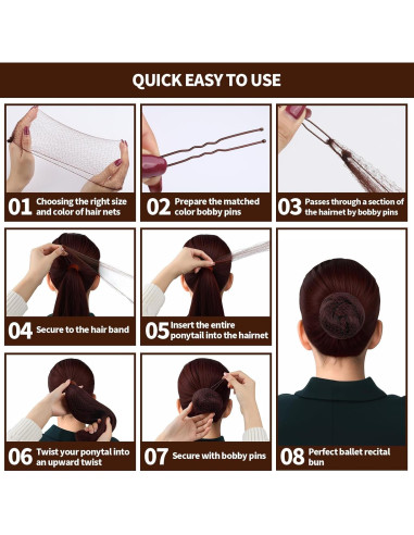 Conjunto de redes para cabello Teenitor - 40 redes y 80 horquillas