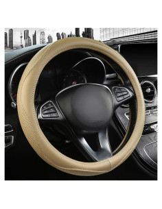 Cubierta de Volante de Cuero Beige PJBTYZ 14.5-15" Universal