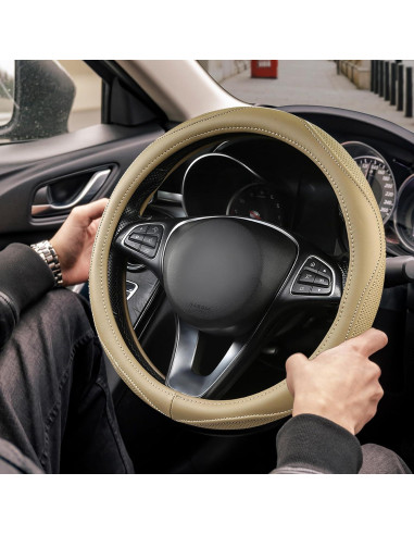 Cubierta de Volante de Cuero Beige PJBTYZ 14.5-15" Universal