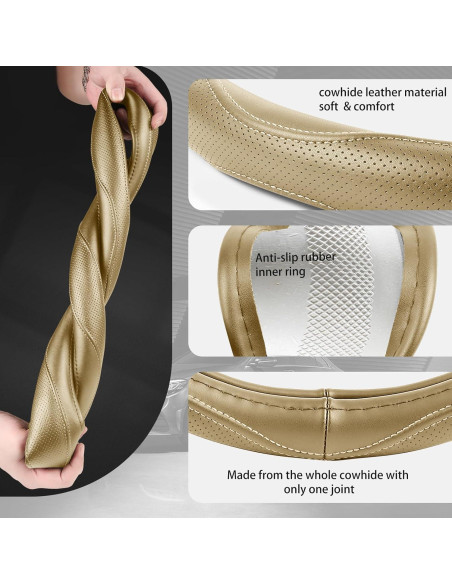 Cubierta de Volante de Cuero Beige PJBTYZ 14.5-15" Universal