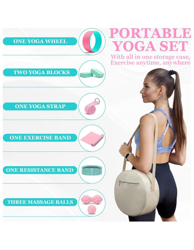 Juego de Rueda de Yoga HNCTINNO con Rodillo y Bloques