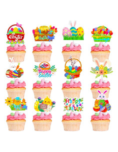 12 Adornos de Cupcake de Pascua HIYMDOIT - Conejos y Huevos