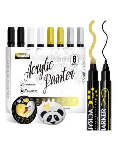 Set de 8 Marcadores de Pintura Acrílica Tesquio - Plata, Oro, Blanco, Negro