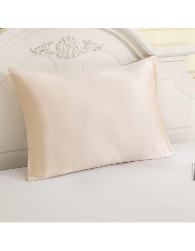 Funda de Almohada de Seda de Morera Tim & Tina Estándar 22 Momme Blanco Crema