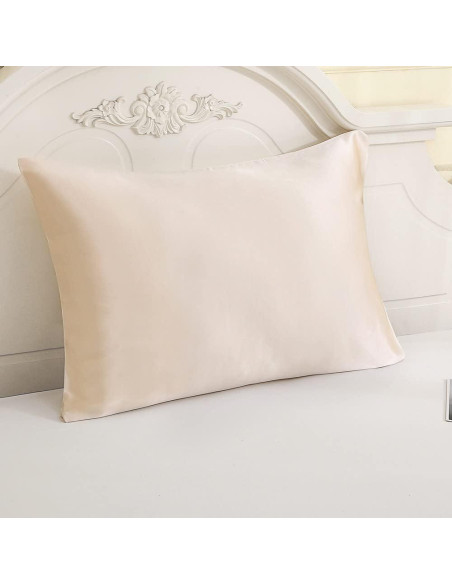 Funda de Almohada de Seda de Morera Tim & Tina Estándar 22 Momme Blanco Crema
